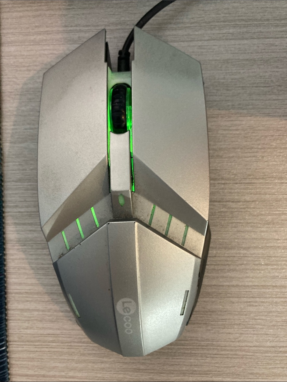 Silver Wired Gaming Mouse with Green LED